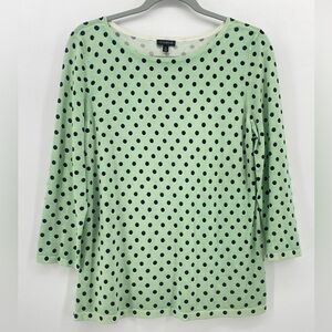 Talbots Womens Sweater Mint Green Polka Dot 3/4 Sleeve Round Neck Pullover Sz M